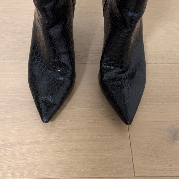 Mango Black Croc-Embossed Heeled Boots - Picture 3 of 4